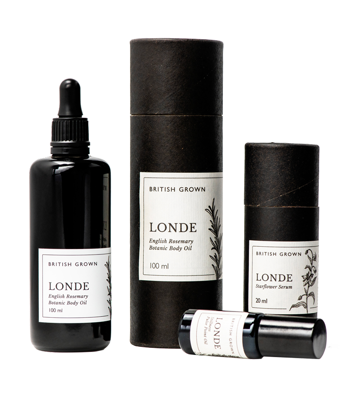 Specialist adhesive labels for Londe oils and serum packaging range, printed on textured matt paper